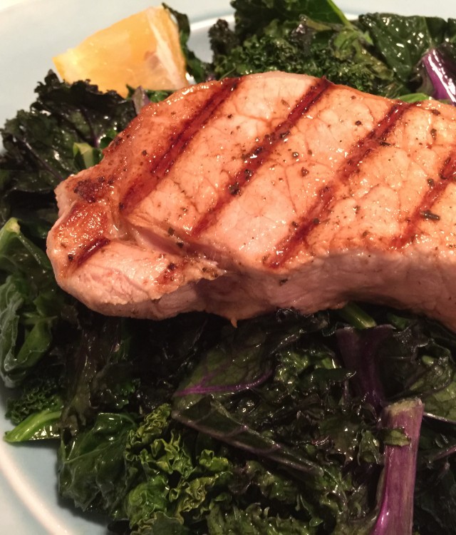 Sauted Kale with Greek Style Pork Chops